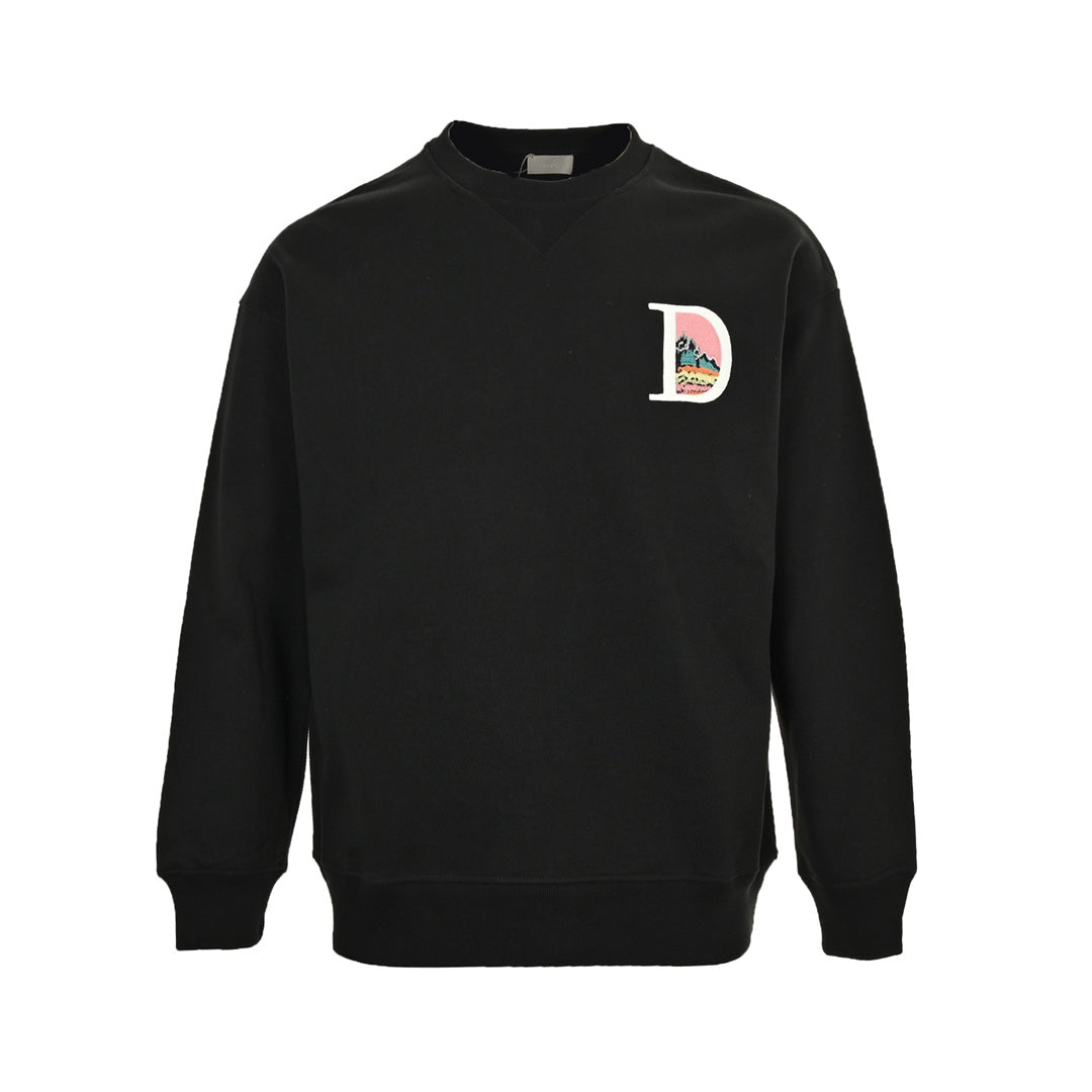 Crew neck sweatshirt with landscape embroidery on the chest