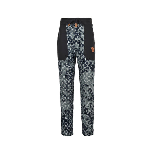 Denim print trousers with large pockets