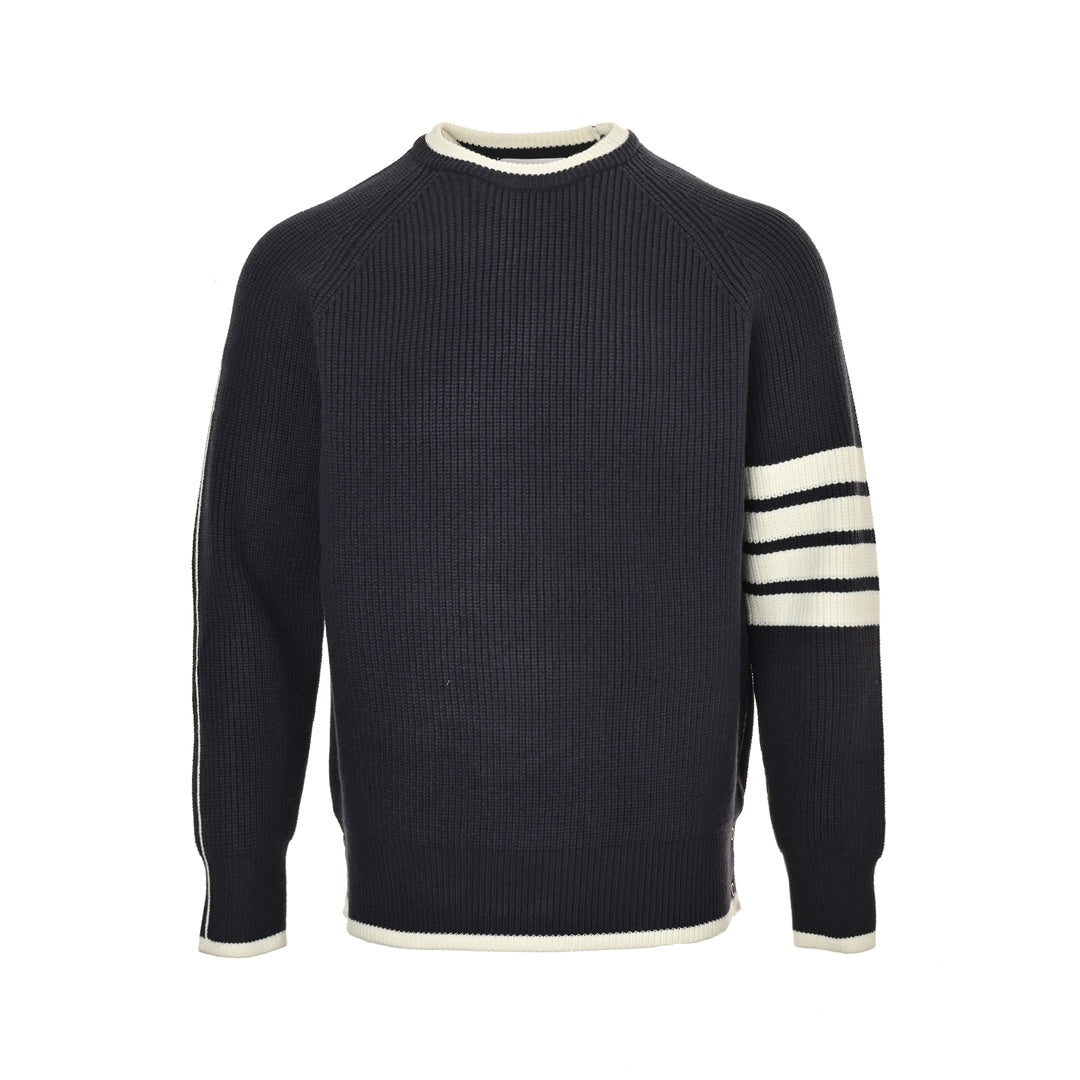 Four-stripe colorblock crewneck sweater