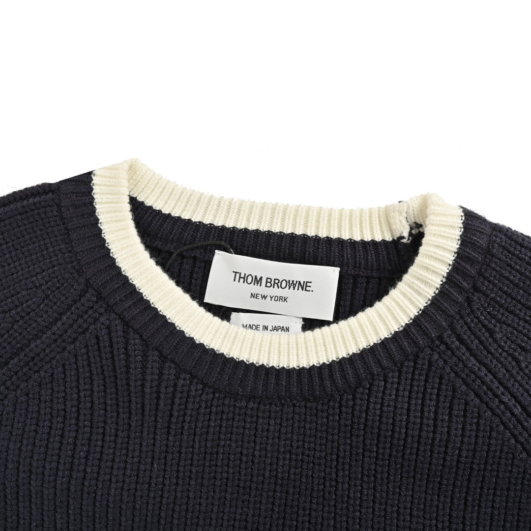 Four-stripe colorblock crewneck sweater