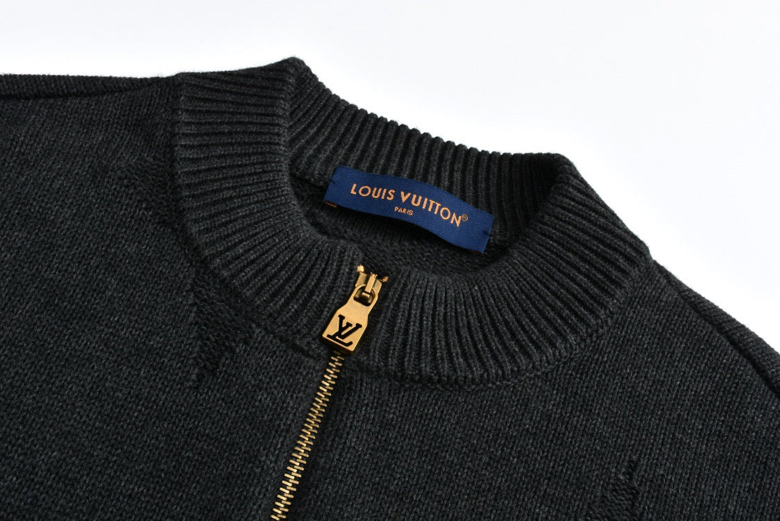 Half-zip sweater with dark jacquard pattern