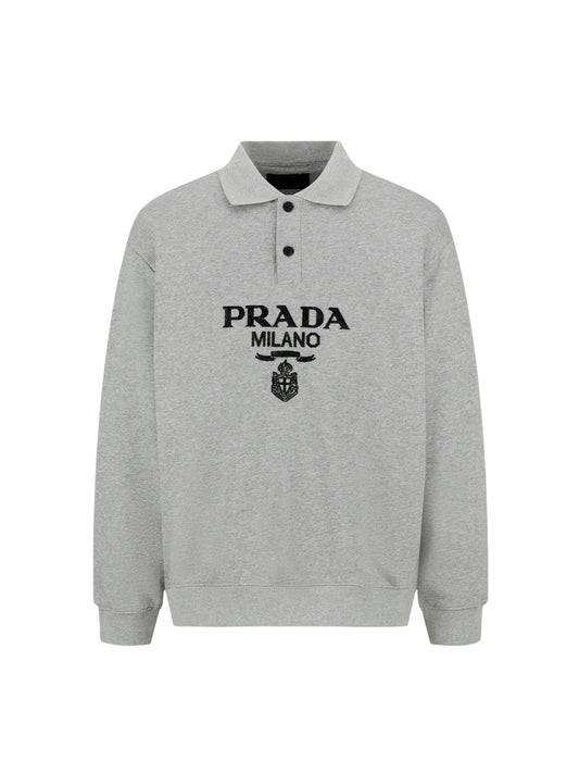 Flocked polo sweatshirt (grey)