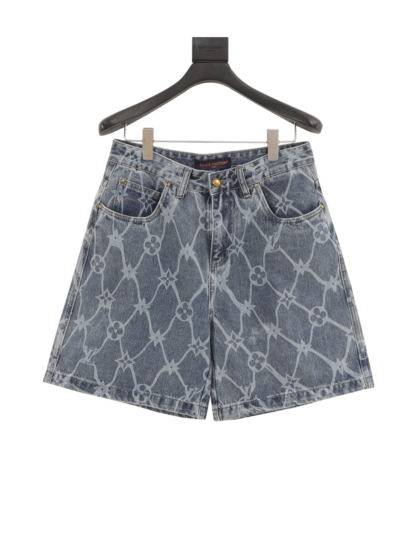 Printed denim shorts