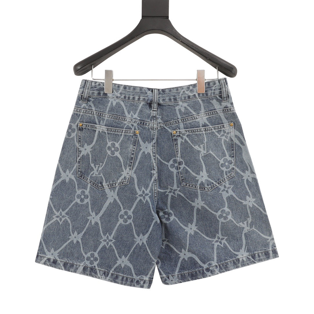 Printed denim shorts