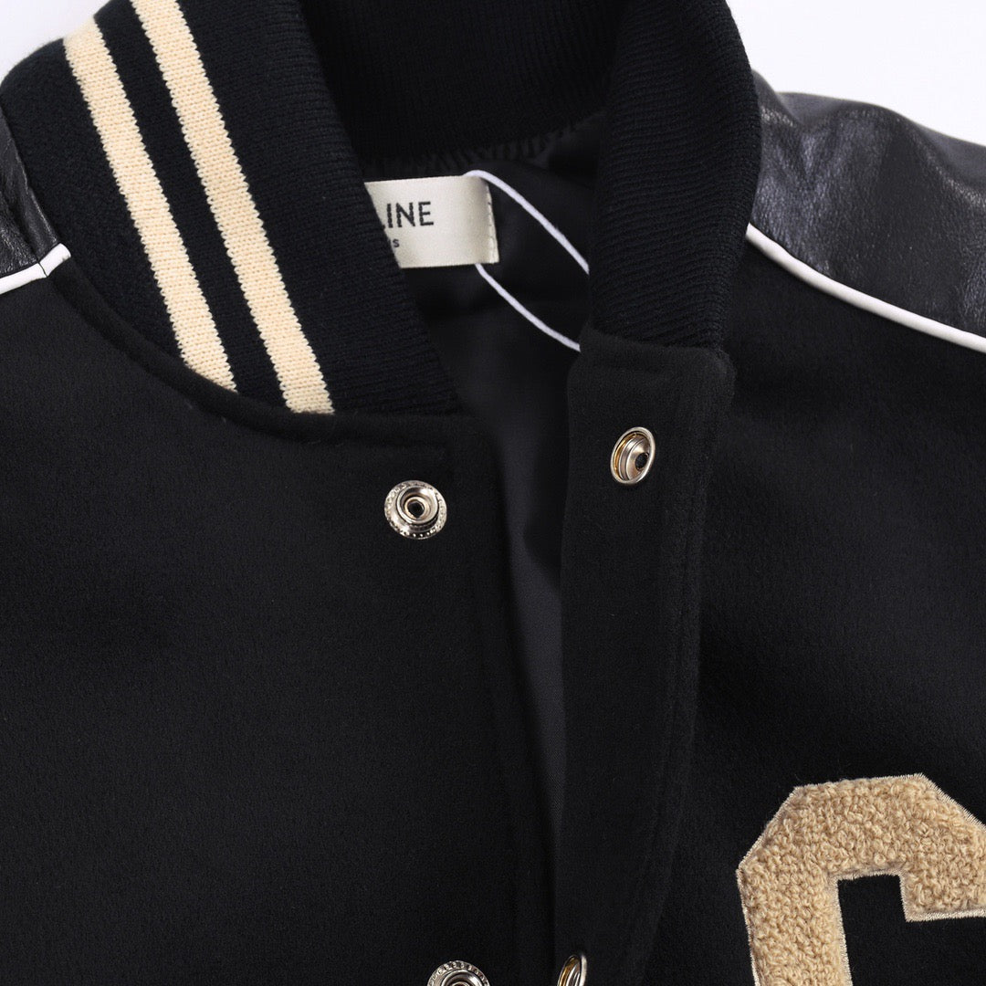 Towel embroidered big C leather baseball jacket