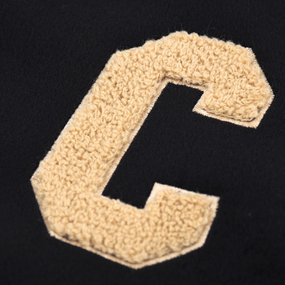 Towel embroidered big C leather baseball jacket