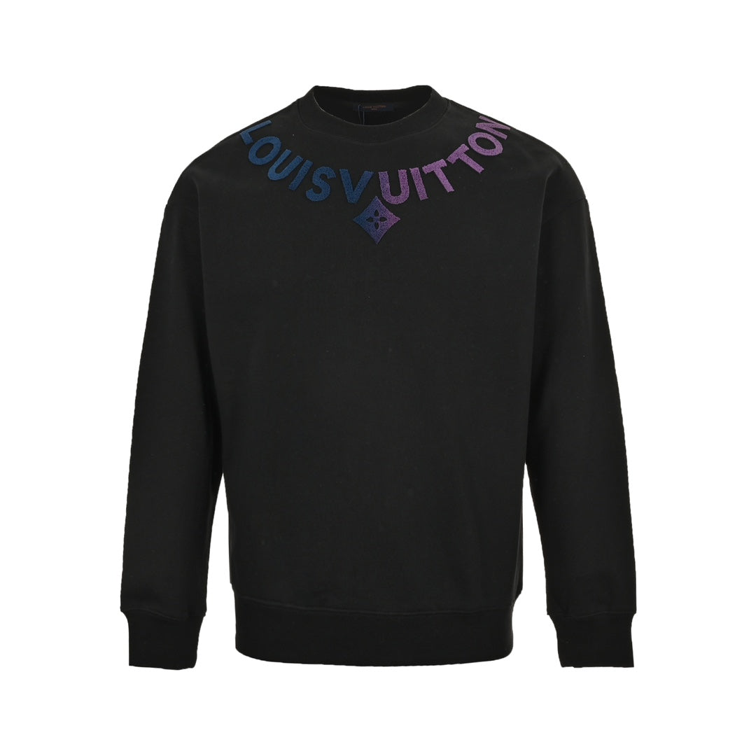 Gradient Toothbrush Embroidered Letters Round Neck Sweatshirt