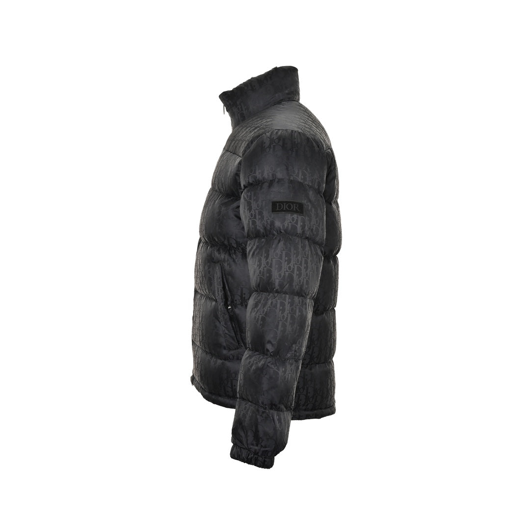 Down jacket with all-over dark pattern and monogram