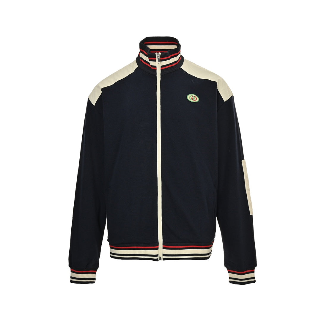 embroidered logo panel zip jacket