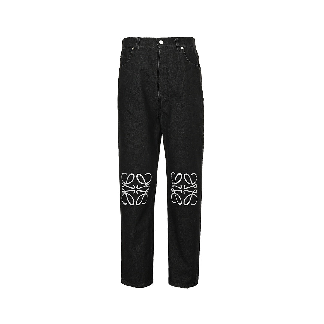 Hollow patch logo suit denim trousers