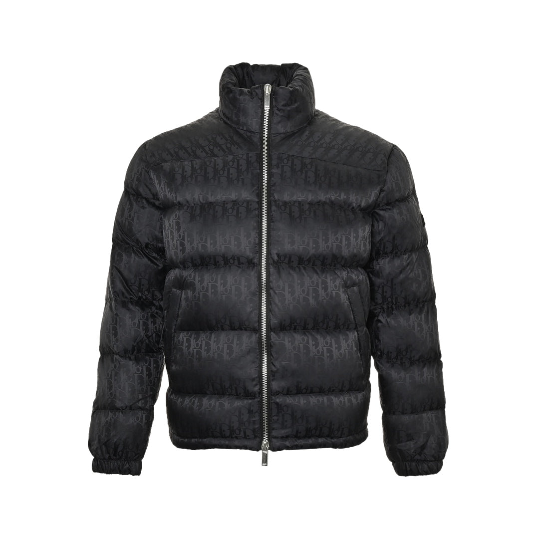 Down jacket with all-over dark pattern and monogram